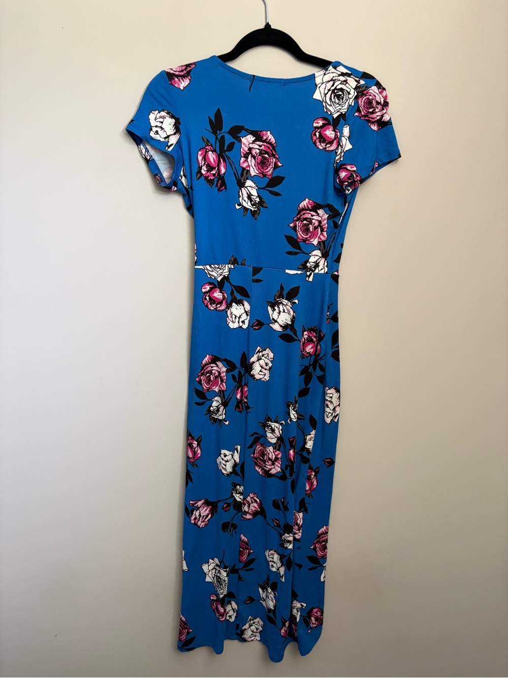 Rebel Sugar Blue Floral Wrap Midi Dress with Pink & White Roses Size XS - Picture 3 of 7